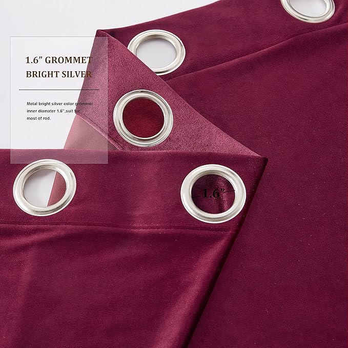 Christmas Burgundy Decorative Velvet Curtains 90 inches Luxury Living Room Curtain Blackout Modern Thermal Insulated Soundproof Privacy Room Darkening Floor to Ceiling Drapes for Bedroom Set of 2 - Image 3