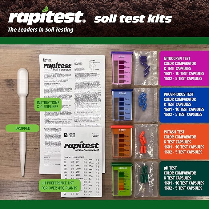 Rapitest Soil Test Kit for Gardens, Vegetables, Flowers and Lawns. USA designed and assembled soil tester completely, quickly and accurately measures/analyzes soil pH acidity and garden nutrients - Image 7