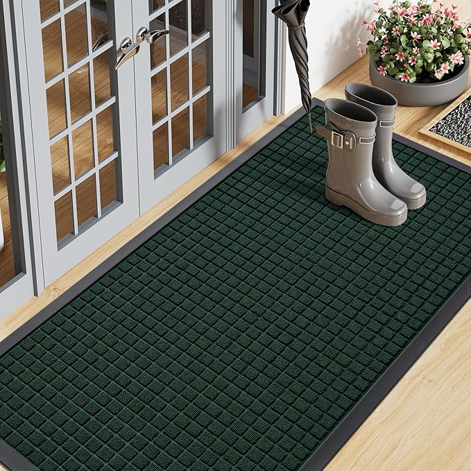Smiry Front Door Mat Outside Entrance, Heavy Duty Natural Rubber Doormat, Non Slip, Trap Dirt and Moisture, Easy Clean, Low Profile Welcome Floor Mats for Indoor Outdoor Entry, 47x23 Inch, Black Green by Smiry
