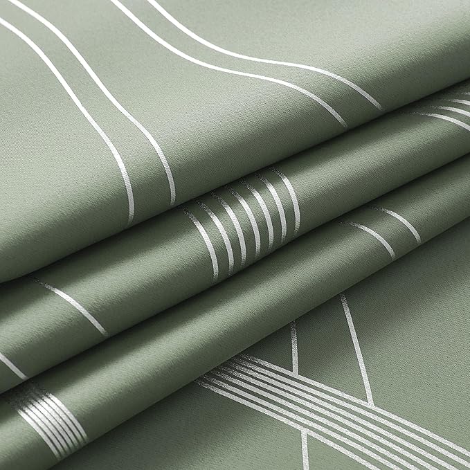 NICETOWN 100% Blackout Greyish Green Blackout Curtain Panels for Bedroom 72 inch Long, Thermal Insulated Wave Line Foil Print Design Drapes for Patio Sliding Glass Door, 52" x 72", 2 Panels - Image 5