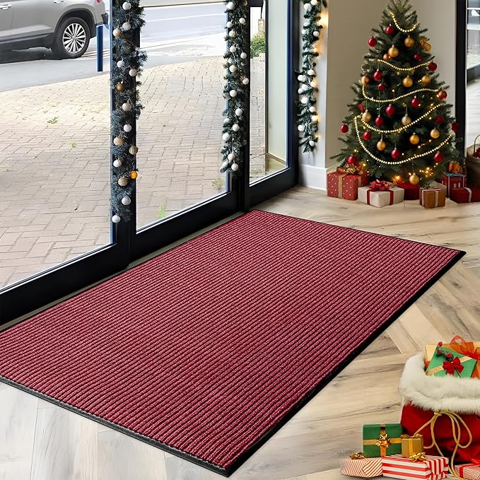 MaxMat® Extra Large Commercial Door Mat, Rubber Border Heavy Duty Door Mat, Waterproof, Low-Profile, Easy to Clean, Rubber Entry Mat. (Red, 3 x 5 Feet) by MaxMat