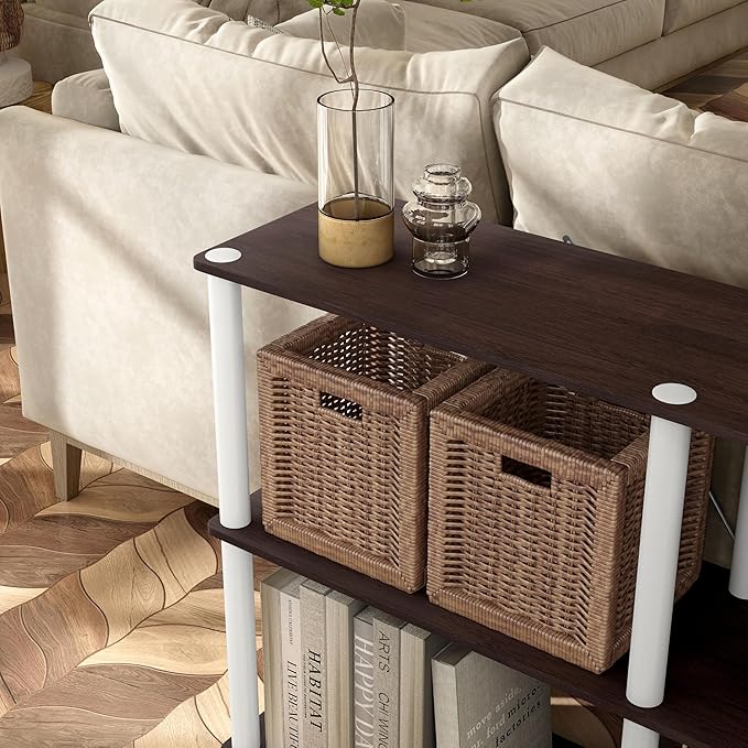 Homes: Inside + Out Apexa Modern 3-Tier Extra Wide Shelving Units, Collectibles Display Shelves, Easy Assembly Console Table, Home Storage Organizer for Living Room, Bedroom, Office, Espresso - Image 15