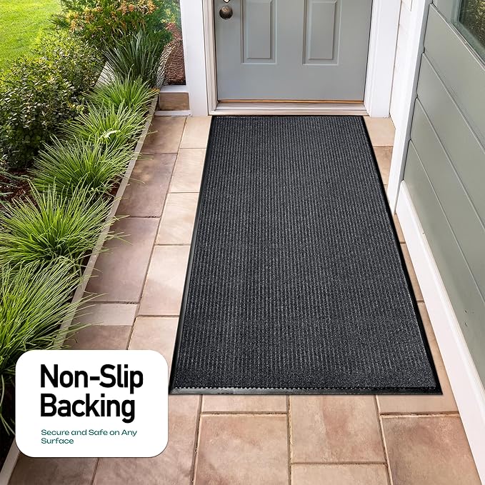 Durable Rubber Door Mat - Heavy Duty, Indoor/Outdoor, Easy Clean, Waterproof, Low-Profile Mat for Entry, Patio, Garage - Stylish (Charcoal, 10' x 4' (Mud Trapper)) - Image 7