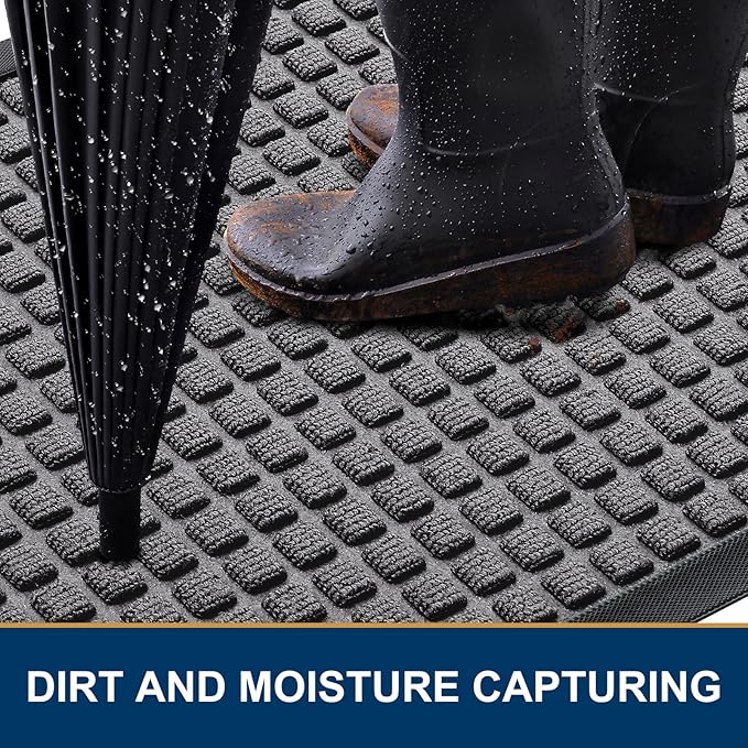 Smiry Front Door Mat Outside Entrance, Heavy Duty Natural Rubber Doormat, Non Slip, Trap Dirt and Moisture, Easy Clean, Low Profile Welcome Floor Mats for Indoor Outdoor Entry, 35x23 Inch, Mix Grey - Image 2