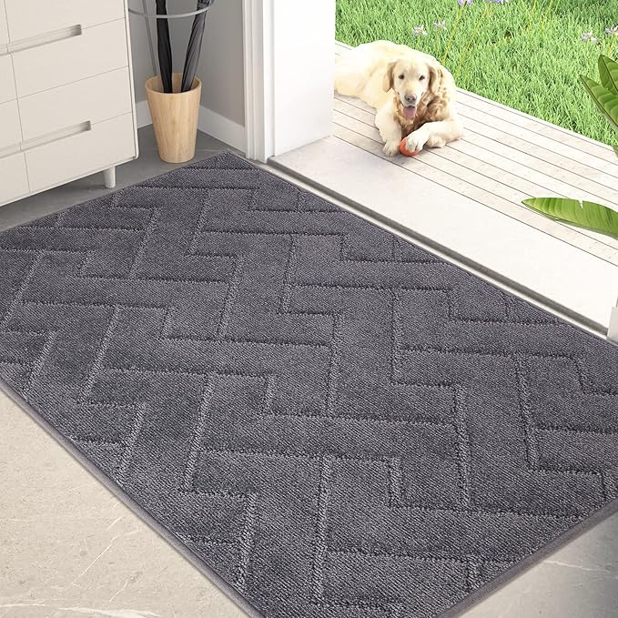 PURRUGS Dirt Trapping Door Mat 34" x 59", Non-Slip Machine Washable Entry Rug, Shoe Scraper, Dog Doormat, Super Absorbent Welcome Mat for Front & Back Door, Muddy Wet Shoes & Paws, Grey by PURRUGS
