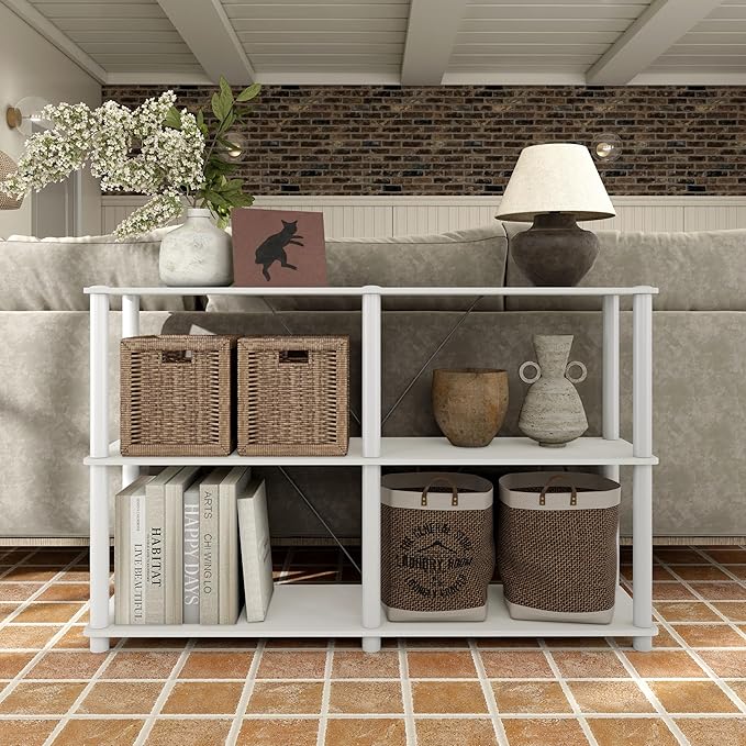 Homes: Inside + Out Apexa Modern 3-Tier Extra Wide Shelving Units, Collectibles Display Shelves, Easy Assembly Console Table, Home Storage Organizer for Living Room, Bedroom, Office, White - Image 2