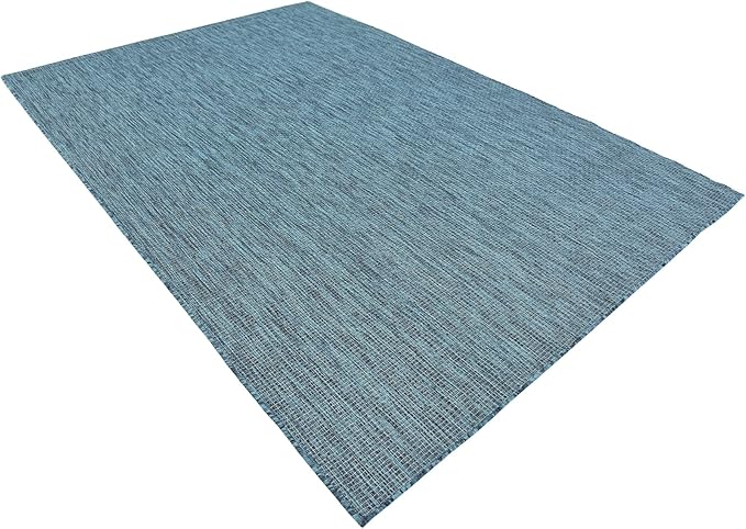 Unique Loom Collection Casual Transitional Solid Heathered Indoor/Outdoor Flatweave Area Rug (6' 1" x 9' Rectangle, Teal/Navy Blue) - Image 4