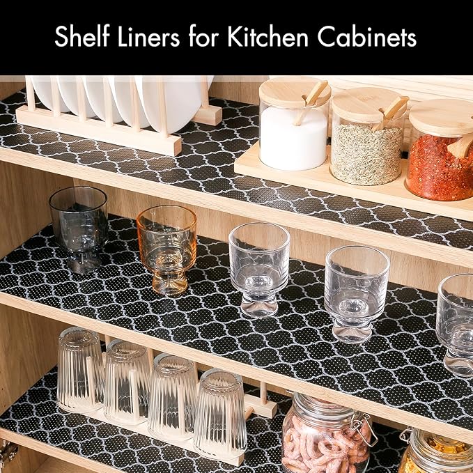 Cooyes Shelf Liner for Kitchen Cabinets – Non-Adhesive Waterproof Drawer Liner – Durable EVA Material Easy-to-Cut Shelf Paper for Refrigerator, Cupboard, Dresser with Modern Pattern - Image 2