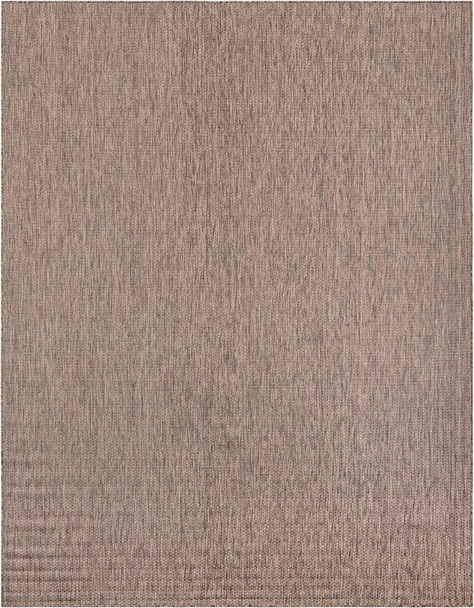 Unique Loom Outdoor Solid Collection Area Rug (10' x 13' 1" Rectangle Light Brown/Ivory) - Image 3