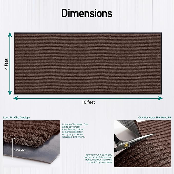 MaxMat® Extra Large Rubber Entry Mat - Heavy Duty, Waterproof, Low-Profile, Easy to Clean, Industrial Doormat (4 x 10 Feet, Brown, MXM-RIB0410BR) - Image 2