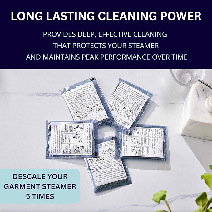 SALAV Garment Steamer Descaling Solution Decalcifier Packets for Mineral Deposits and Build-up Removal, Maintenance for Clothes, Works with all Garment Steamer Brands, Cleans Build Up, 5 packs - Image 5