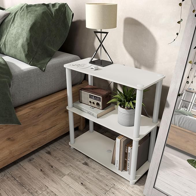 Homes: Inside + Out Apexa Modern 3-Tier Wide Shelving Units, Collectibles Display Shelves, Easy Assembly Standing Shelf, Home Storage Organizer for Living Room, Bedroom, Office, White - Image 2