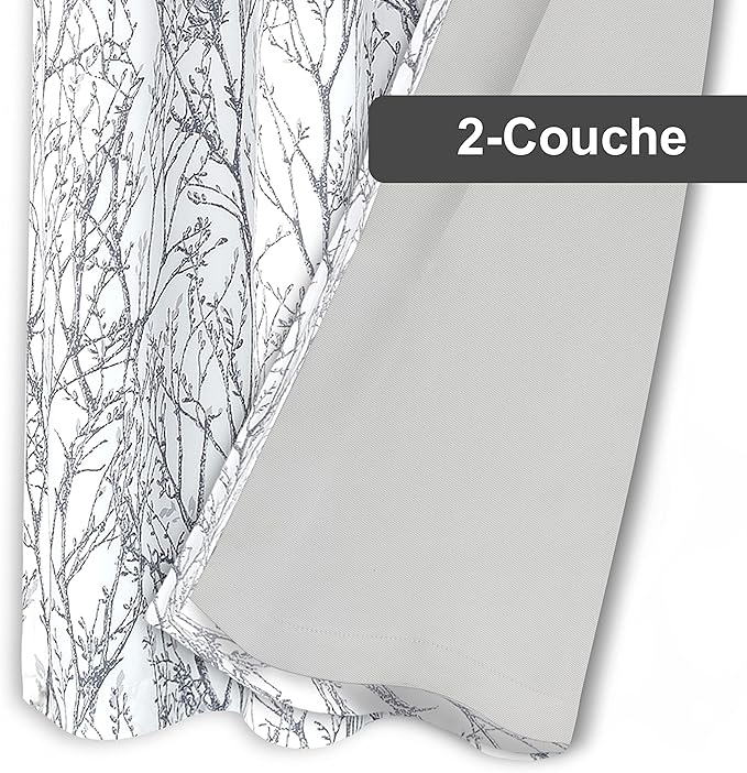 DriftAway Tree Branch Blackout Curtains Double Layer 90 Inches Long for Bedroom Printed Patterned Classic Thermal Insulated Summer Sound Lined Grommet Drapes for Living Room 2 Panels Gray/White - Image 5