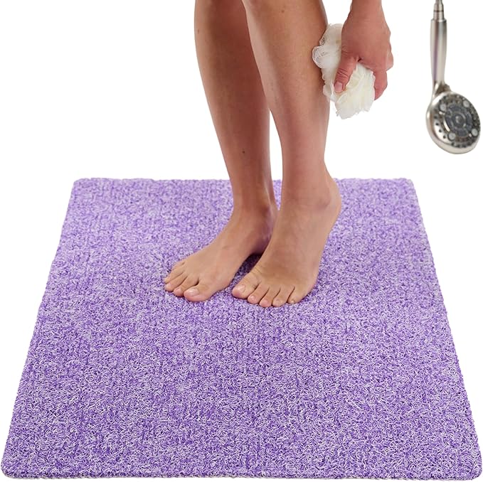 Enkosi Loofah Non-Slip Shower Mat - Shower Floors, Bathtub, Bathrooms, Wet Areas - Cushioned Bath Mat with Drain Holes - Quick Dry PVC, Secure Safety Pad Without Suction Cups (32x24 Purple) by ENKOSI