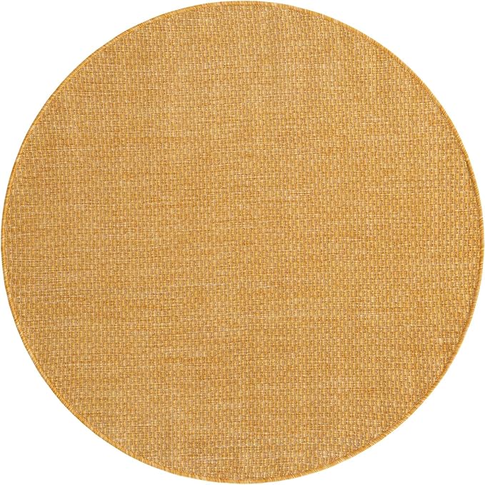 Unique Loom Collection Casual Transitional Solid Heathered Indoor/Outdoor Flatweave Area Rug (4' 1" Round, Corn Harvest Yellow) - Image 2