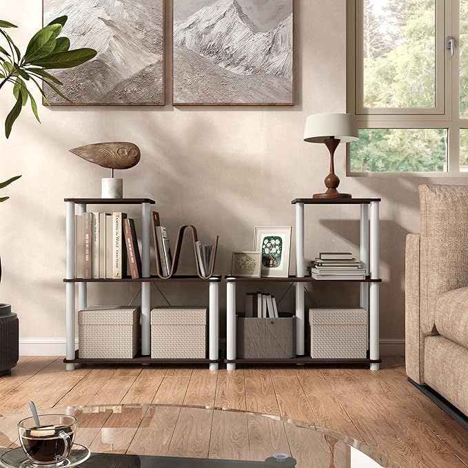 Homes: Inside + Out Apexa Modern 3-Cube Ladder Shelving Units, Collectibles Display Shelves, Easy Assembly Standing Shelf, Home Storage Organizer for Living Room, Bedroom, Office, Espresso - Image 13