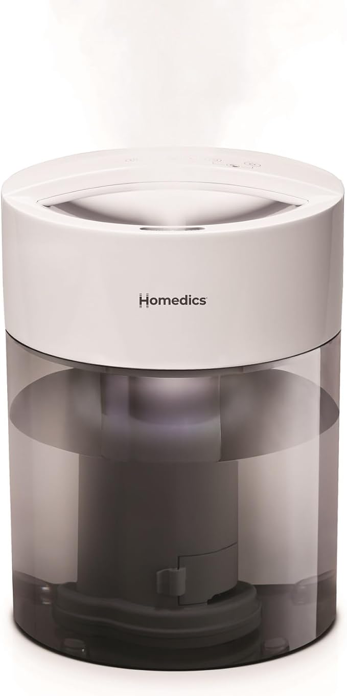 HoMedics Humidifiers for Bedroom, Home, Nursery, Office and Plants. Total Comfort UV-C Ultrasonic Humidifier, Leak Resistant Design, 0.97 Gallon Tank, 35 Hour Run Time, Quiet, Cool Mist, Night Light by Homedics