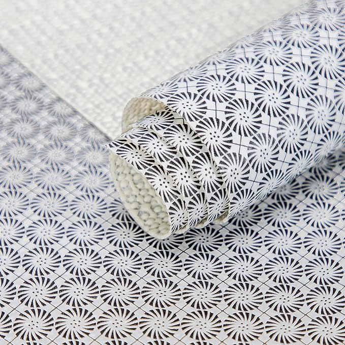 FIFTY FEET 12"x120" Non-Adhesive Shelf Liner for Kitchen Cabinets and Drawers, Washable Non-Slip PVC Cabinet Liner (Black Circle)(3 Roll) by FIFTYFEET