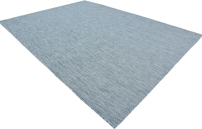 Unique Loom Collection Casual Transitional Solid Heathered Indoor/Outdoor Flatweave Area Rug (9' x 12' Rectangle, Aquamarine/Ivory) - Image 4