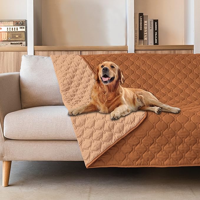 gogobunny 100% Double-Sided Waterproof Dog Bed Cover Pet Blanket Sofa Couch Furniture Protector for Puppy Large Dog Cat, Reversible (82x120 Inch (Pack of 1), Dark Pumpkin/Light Pumpkin) by gogobunny