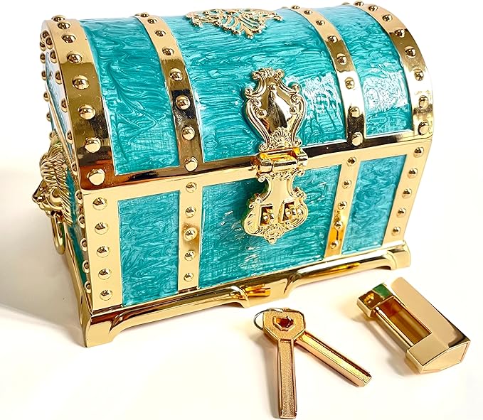 Large Double-layer Retro Metal Jewelry Chest, Pirate-style Lion Head Relief Treasure Box With Lock Women's Jewelry Storage (Oil Painting Green Golden) by Unknown