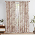 jinchan Linen Blend Curtain Floral Curtains for Living Room 96 Inch Length Farmhouse Brick Red Printed Curtain Rod Pocket Back Tab Peony Flower Patterned Drapes Curtains Set 2 Panels by JINCHAN