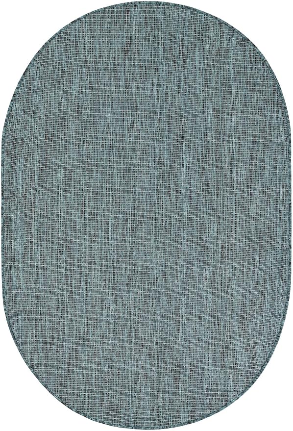 Unique Loom Outdoor Solid Collection Area Rug (4' 1" x 6' 1" Oval Teal/Navy Blue) - Image 2