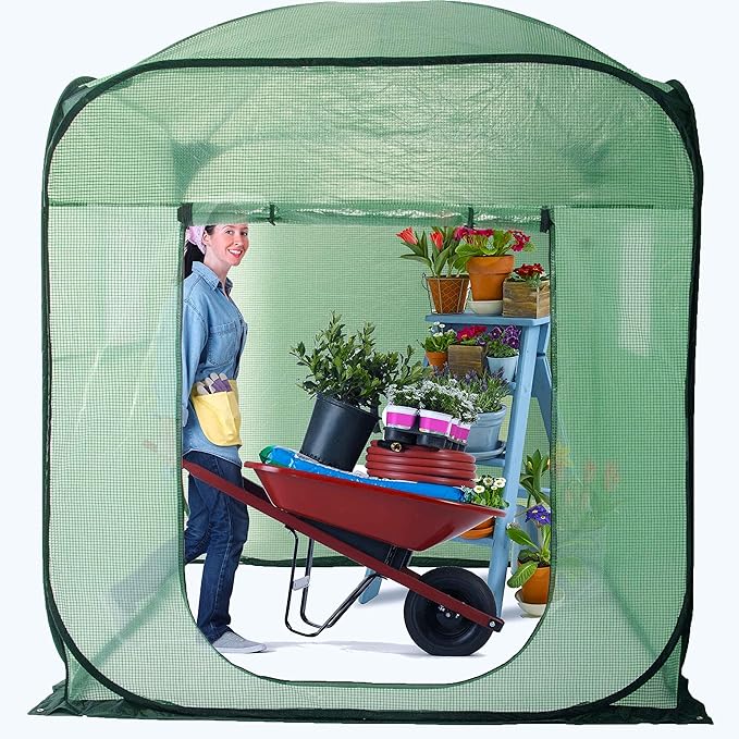 Porayhut Pop Up Greenhouse Tent,Portable X-Large Walk-in Flower House ,Indoor Outdoor Gardening Plant Sunshine Room with PE Mesh Cloth Cover for Protecting Plant from Cold Frost & Birds by porayhut
