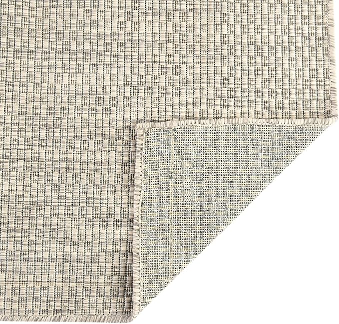 Unique Loom Collection Casual Transitional Solid Heathered Indoor/Outdoor Flatweave Area Rug (2' 7" x 12' Runner, Light Gray/Ivory) - Image 7