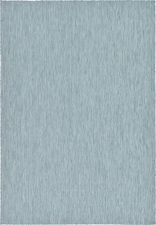 Unique Loom Collection Casual Transitional Solid Heathered Indoor/Outdoor Flatweave Area Rug (7' 1" x 10' Rectangle, Aquamarine/Ivory) - Image 3