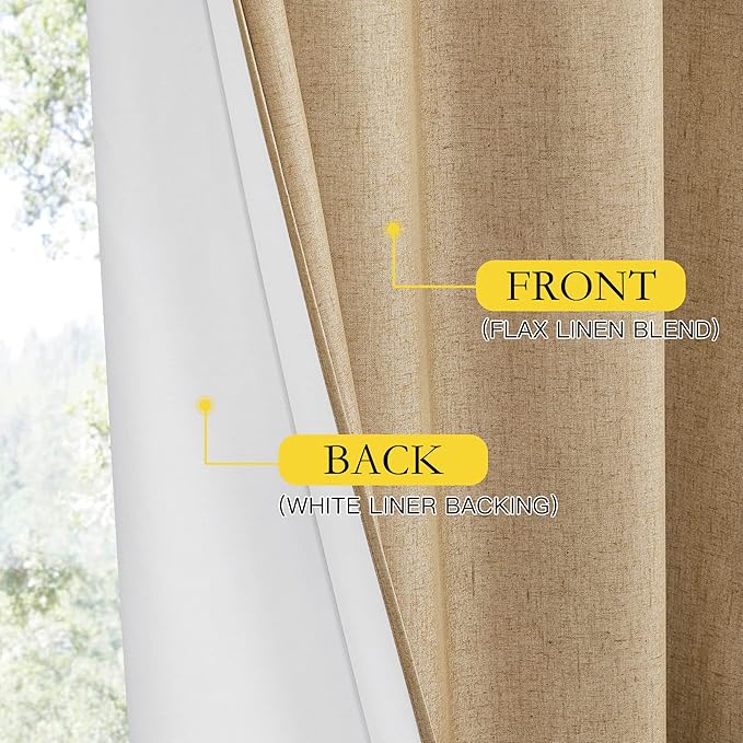 NICETOWN 100% Absolutely Blackout Linen Curtains with Thermal Insulated White Liner, Camel, W42 x L72, 2 Panels, Long Curtains 72 inch Length for Patio Door, Doorway, Office, Overnight Shiftworker - Image 5