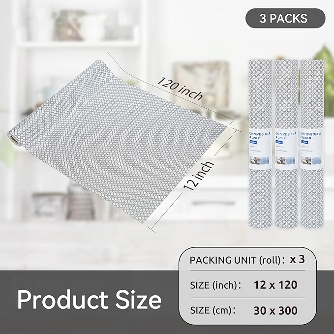 FIFTY FEET 12"x120" Non-Adhesive Shelf Liner for Kitchen Cabinets and Drawers, Washable Non-Slip PVC Cabinet Liner (Black Circle)(3 Roll) - Image 5