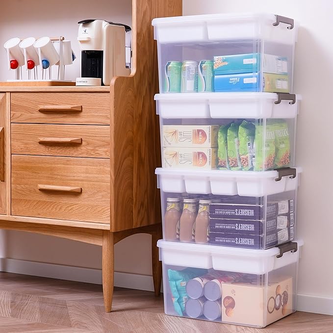 Citylife 32 QT Plastic Storage Bins with Removable Tray Large Stackable Storage Containers for Organizing Craft Storage and Storage Craft, Clothes, Files, Office Supplies, 4 Packs - Image 5