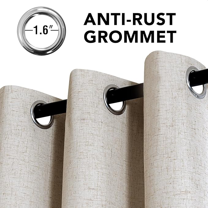 H.VERSAILTEX Linen Curtains 100% Blackout Curtains for Bedroom 108 inch Long Full Light Blocking Nature Linen Blended Window Curtains for Living Room Nickel Grommet (2 Panels, Heathered Linen) - Image 3