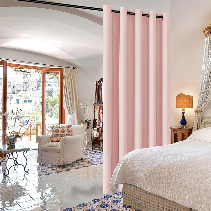 DWCN Blackout Curtain Panel for Bedroom - Thermal Insulated Energy Saving Grommet Blackout Drapery for Girls Patio Door, Room Divider Long Curtain, Blush Pink, W72 by L72, 1 PC - Image 6