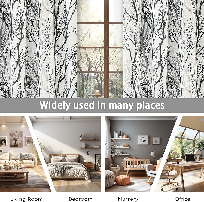 DriftAway Linen Printed Blackout Curtains Tree Branch Pattern Double Layer 84 Inches Long for Bedroom Classic Thermal Insulated Summer Sound Lined Grommet Drapes for Living Room 2 Panels Gray/Linen - Image 6