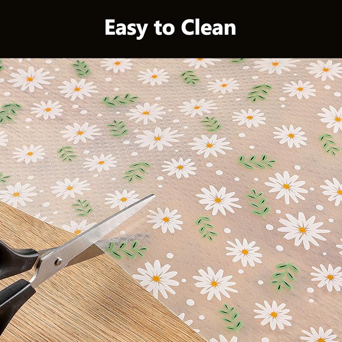 INNOLITES Shelf Liner for Cabinets, Non-Adhesive for Kitchen Drawer Liner, Waterproof Shelf Paper with Floral Pattern, Durable Easy to Clean (Green Daisy, 11.8" x 118") - Image 7