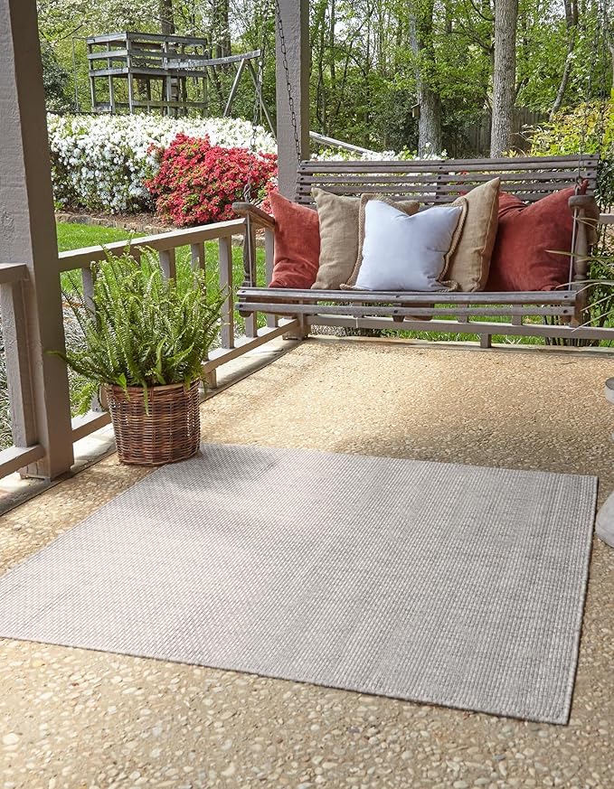 Unique Loom Collection Casual Transitional Solid Heathered Indoor/Outdoor Flatweave Area Rug (13' Square, Light Gray/Ivory) - Image 3