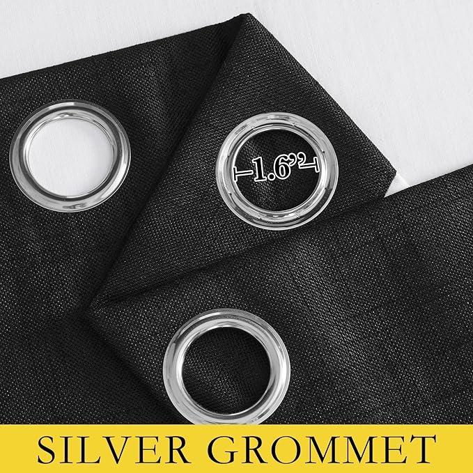 NICETOWN Black Truly Blackout Linen Blend Flax Drapes for Office, Vintage Grommet 100% Blackout Curtains with White Liner Backing for Kitchen Dorm Window（Set of 2, 62" Wide x 63" Long - Image 6
