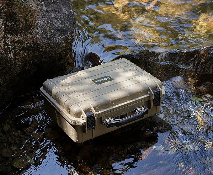 MEIJIA Portable All Weather Waterproof Protective Case,Hard Case,Camera Case With Customized Fit Foam,Fit Use of Drones,Camera,Equipments,Pistols,13.35 x11.63x5.98inches (Desert Tan) - Image 4