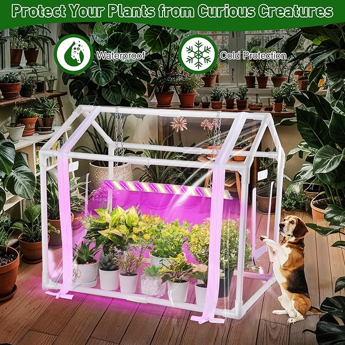 Meonum Mini Greenhouse for Indoor Outdoor, Portable Green House with 15W Plant Dimmable LED Grow Lights, Timer, 3 Light Color Mode for Indoor Outdoor Seed Starter Tray(23.6"x15.7"x19.6") - Image 6