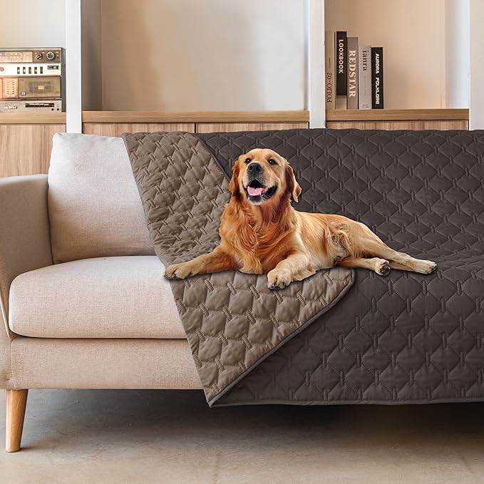 gogobunny 100% Double Sided Waterproof Dog Blanket Soft Pet Bed Cover Reversible Protect Furniture Couch Sofa Car for Puppy Large Dog Cat (Dark Coffee/Light Coffee, 68x82 Inch (Pack of 1)) by gogobunny