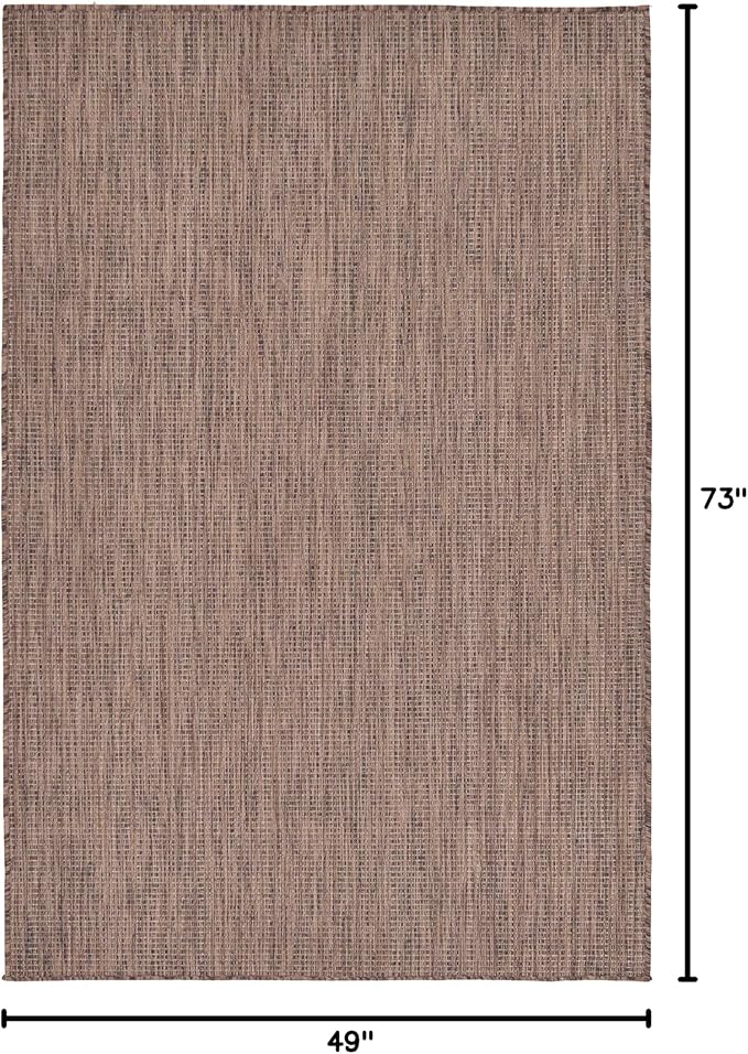 Unique Loom Collection Casual Transitional Solid Heathered Indoor/Outdoor Flatweave Area Rug (4' 1" x 6' 1" Rectangle, Light Brown/Ivory) - Image 2