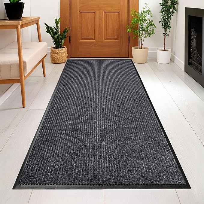Durable Rubber Door Mat - Heavy Duty, Indoor/Outdoor, Easy Clean, Waterproof, Low-Profile Mat for Entry, Patio, Garage - Stylish (Charcoal, 6' x 2' (Mud Trapper)) - Image 2