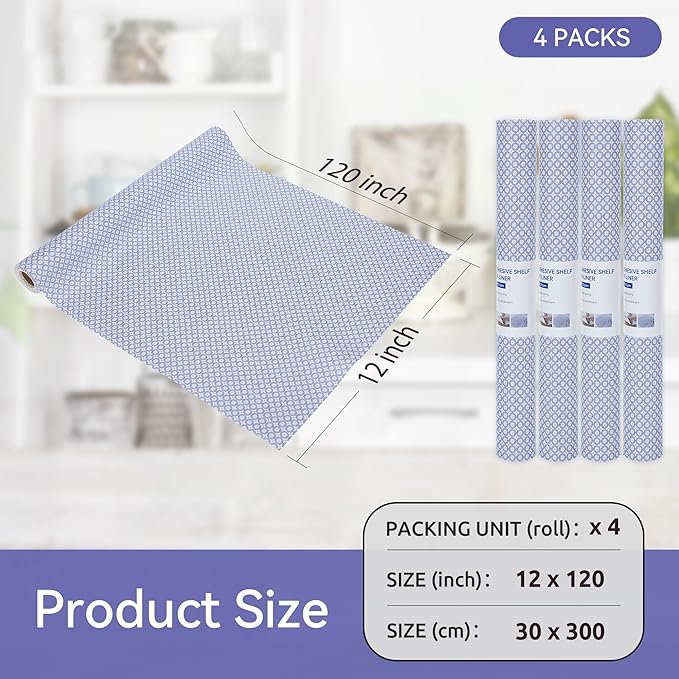 FIFTY FEET 12"x120" Non-Adhesive Shelf Liner for Kitchen Cabinets and Drawers, Washable Non-Slip PVC Cabinet Liner (Blue Circle)(4 Roll) - Image 5