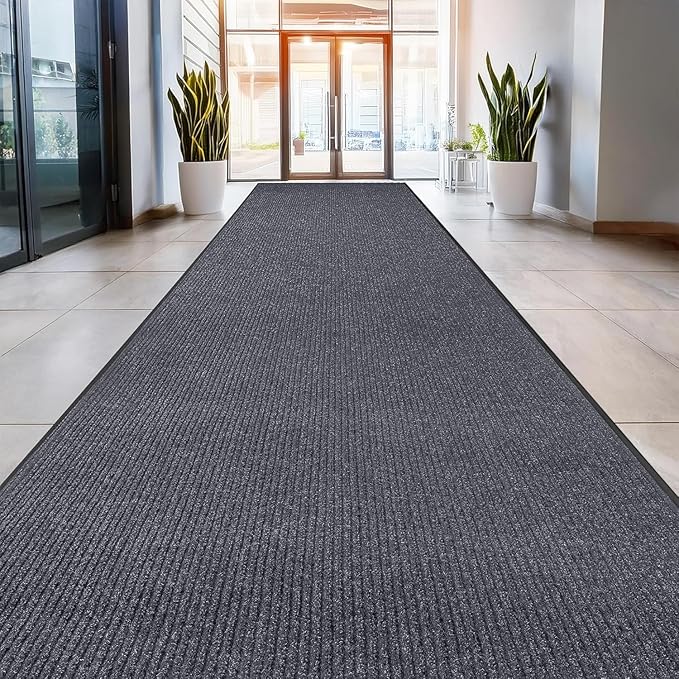 MaxMat® 4x8 Outdoor Rug, Extra Large Entryway Mat - Heavy Duty Doormat, Waterproof, Low-Profile, Easy to Clean, Rubber Floor Mat (4 x 8 Feet, Grey, MXM-RIB0048GY) by MaxMat