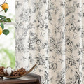 jinchan Linen Floral Curtains for Living Room 96 Inch Length Black Printed Flower Light Filtering French Country Curtain Farmhouse Cottage Core Toile Curtains Back Tab Window Drapes Set 2 Panels by JINCHAN