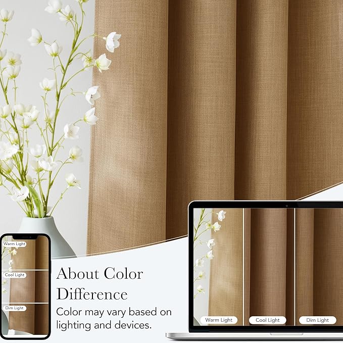 NICETOWN Caramel Faux Linen Room Darkening Rod Pocket Curtains 63 inch Length, W42 x L63, Light Blocking Thermal Insulated Noise Reducing Drapes for Bedroom Living Room Farmhouse Decor, 2 Panels - Image 5
