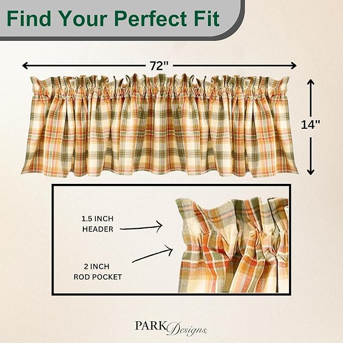 Park Designs Farmhouse Kitchen Valances for Windows - Lemon Pepper | Fall Decor Window Valance Curtains | Plaid Curtain Valances for Windows | Ideal for BOHO Living Rooms & Bathrooms | 72" x 14" - Image 3