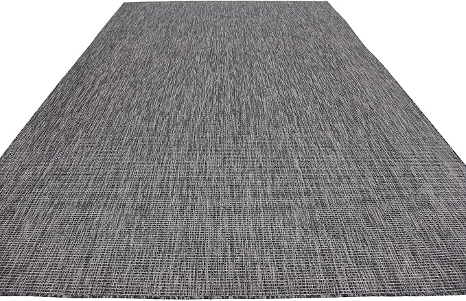 Unique Loom Collection Casual Transitional Solid Heathered Indoor/Outdoor Flatweave Area Rug (8' x 11' 4" Rectangle, Black/Ivory) - Image 5